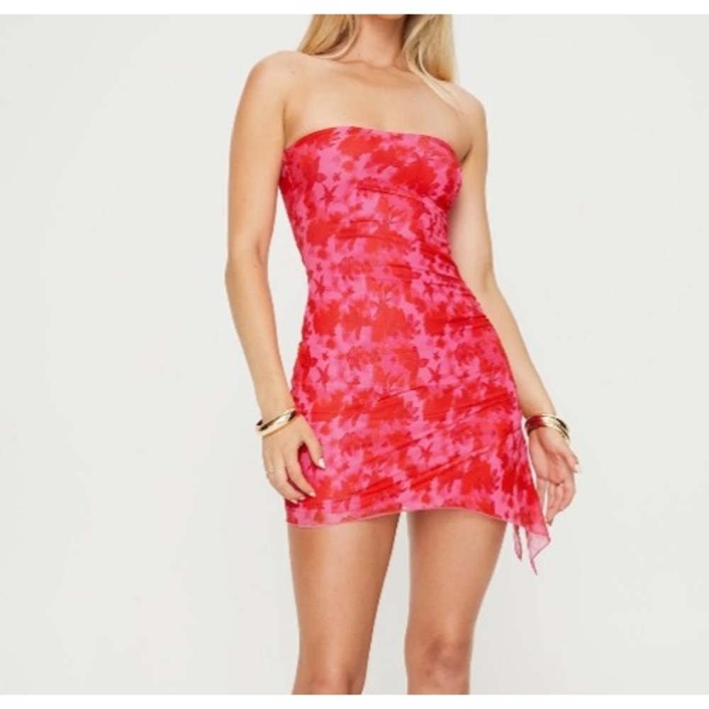 Princess Polly Donelli Mini Dress 10 Pink Red Floral Y2K Party Barbiecore